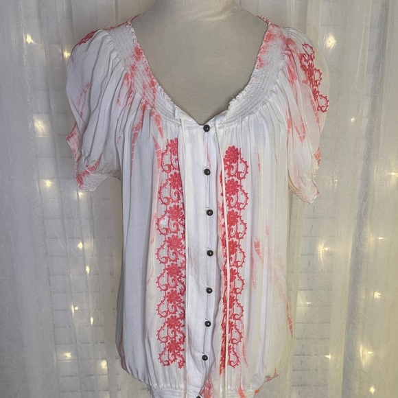 Fever Tops - Fever White and Pink Button-Up Blouse